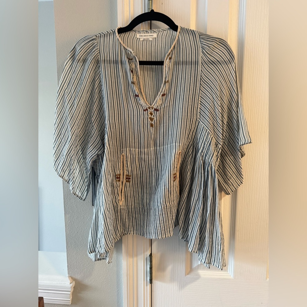 ISABEL MARANT Etoile Striped Joy Top Embroidered Blouse - Picture 6 of 12
